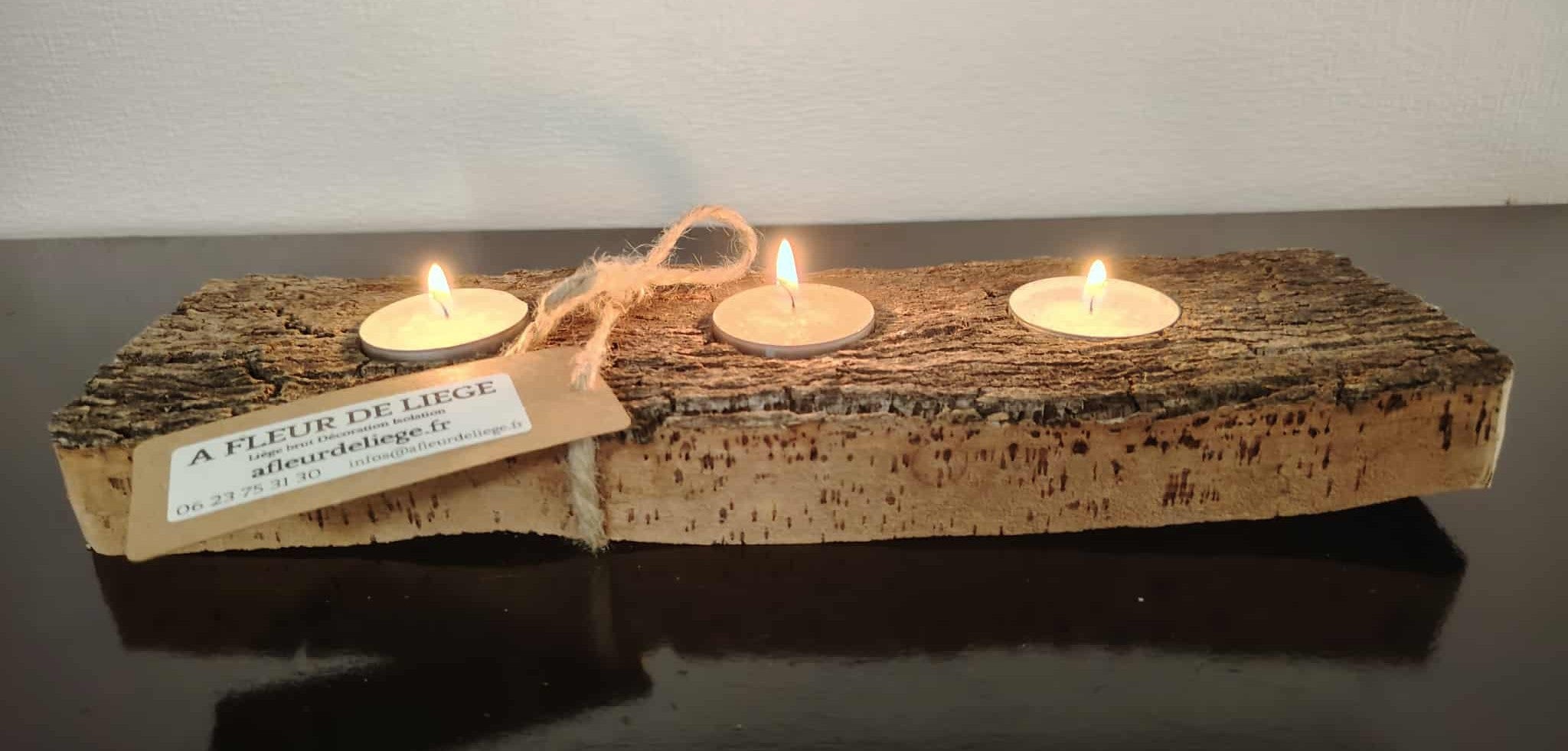 Bougeoir pour 3 bougies en liège - Elégance naturelle et éco-responsable