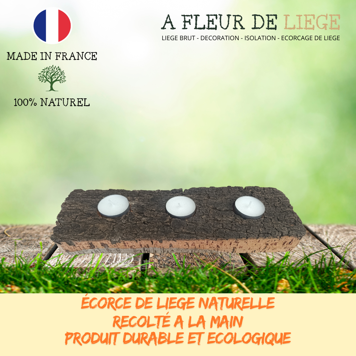 Bougeoir pour 3 bougies en liège - Elégance naturelle et éco-responsable